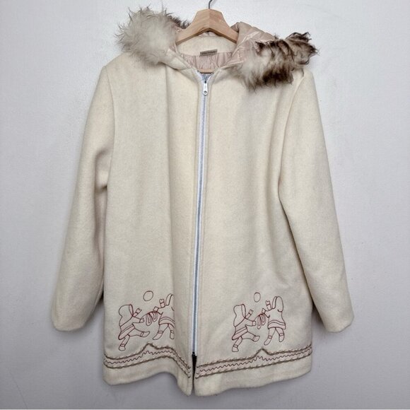 Canadian Sportwear Womens 16 1/2 Wool Northern Faux Fur Hood Trim Parka - Picture 4 of 16